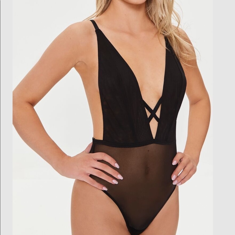 NWT Forever 21 black mesh lingerie bodysuit